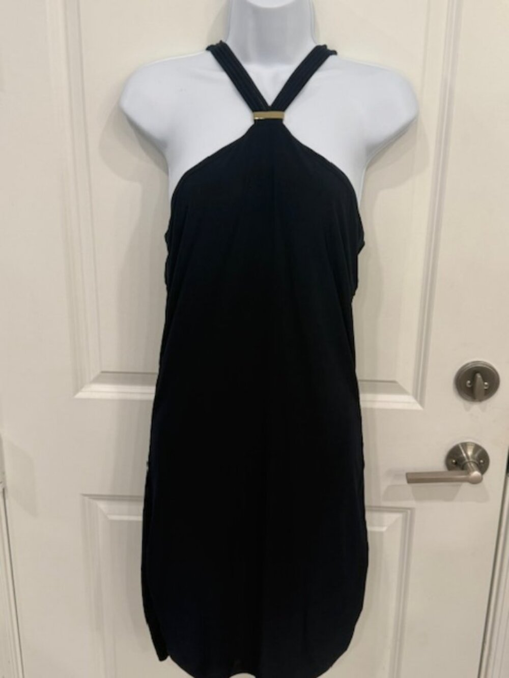 Cache Navy Blue Strappy Back Halter Dress
